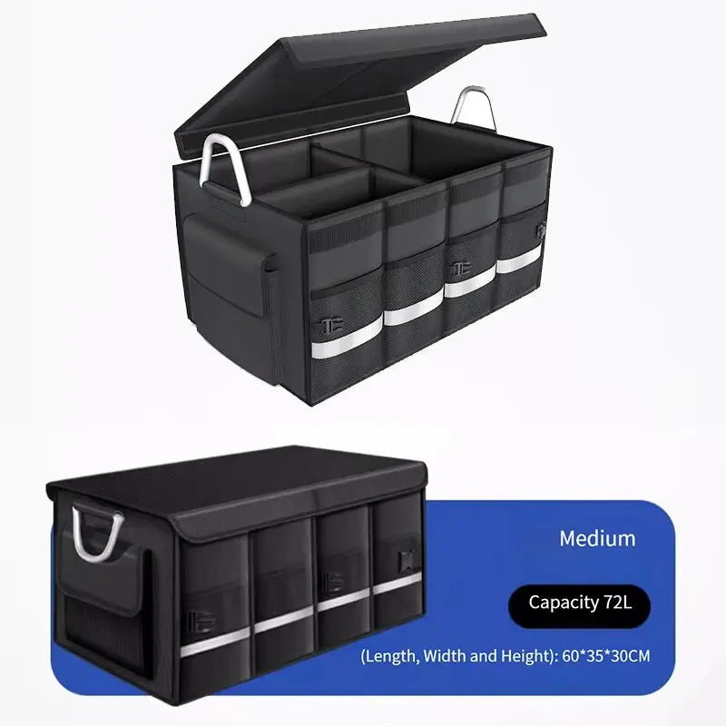 Heavy-Duty 72L Trunk Organizer for Car Large-Capacity Foladable Storage Box High-Density Oxford Cloth Waterproof Car Organizer