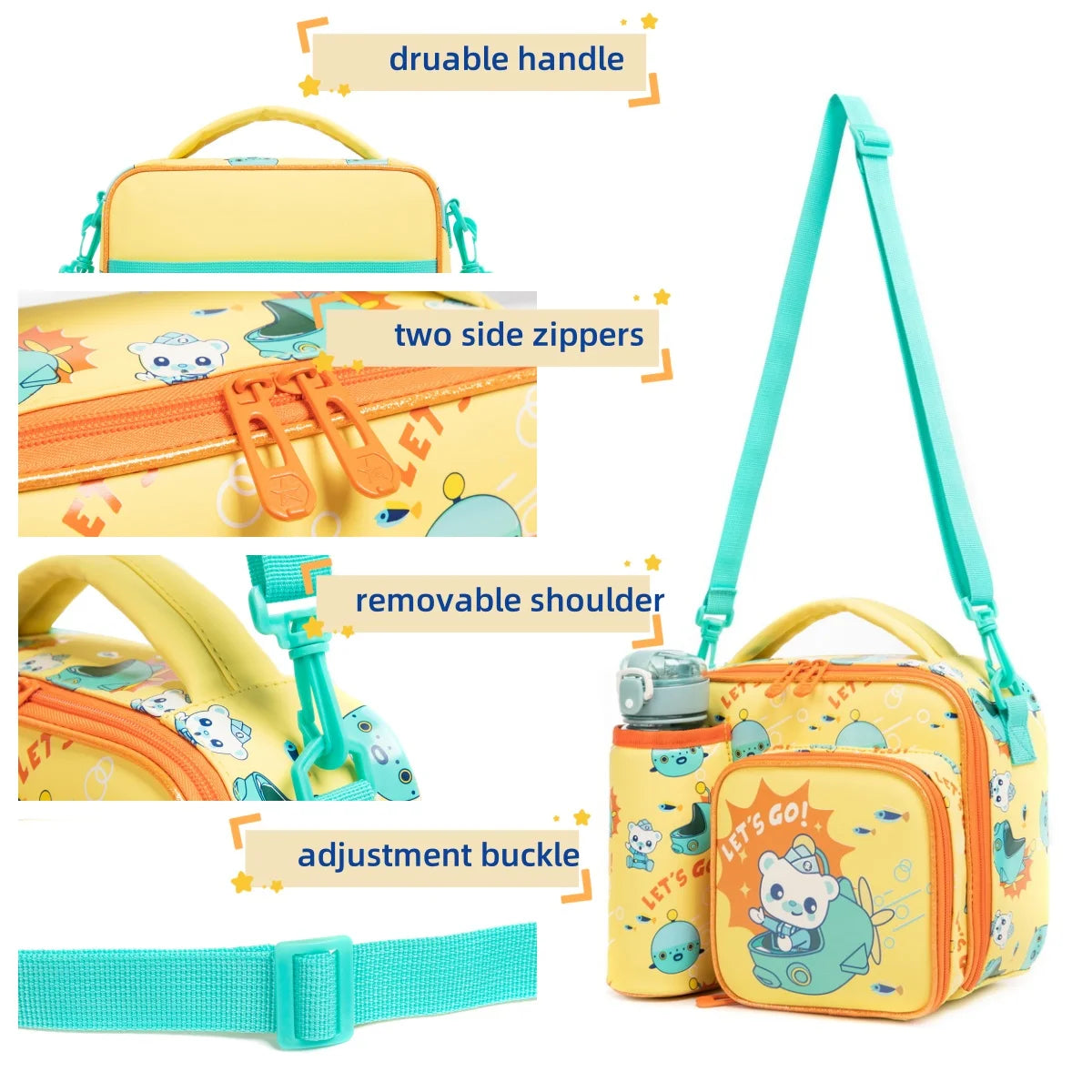 1 Pcs Yellow New The Octonauts Cartoon Cute Print Insulated Crossbody Children's Tote Lunch Bag Brave To Explore The Ocean