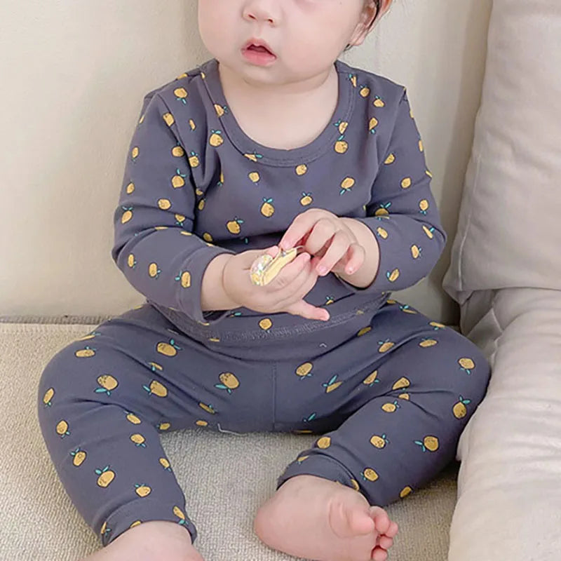  Fall Baby Pajamas Set 0-3Y Girls Lemon Printed Sleepwear 2Pcs Infant Boys Underwear High Waist Belly Protection Home Clothes