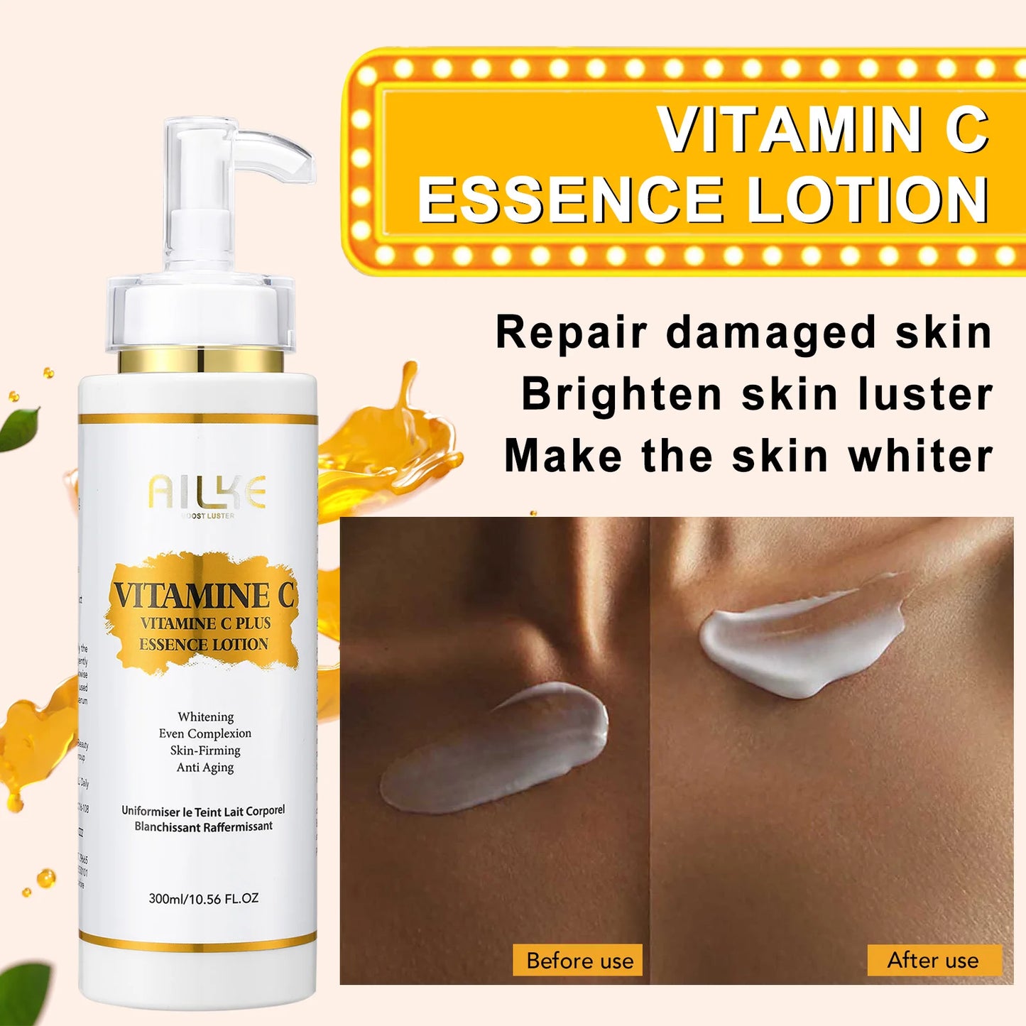 AILKE Vitamin C Skin Care Set, with Lightening Body Lotion, Even Skin Tone Face Cream, Whitening Serum, Brightening Soap