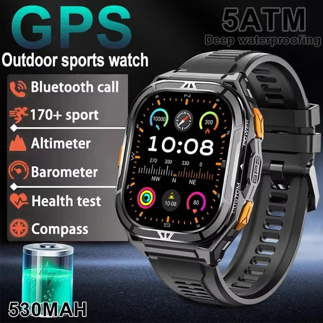 2025 NEW TANK X5 Smartwatch 5ATM Waterproof GPS Dual-Frequency tracking 1.96" AMOLED 530mAh Compass 170+ Sports Fitness Tracker