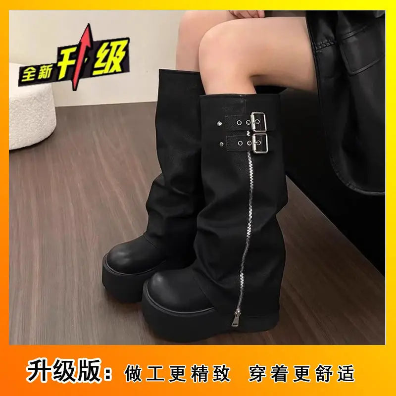 Thick Soled Boots Western Knight Boots Long Tube Boots For Women In Autumn And Winter, Knee Length Slim High Tube Boots,