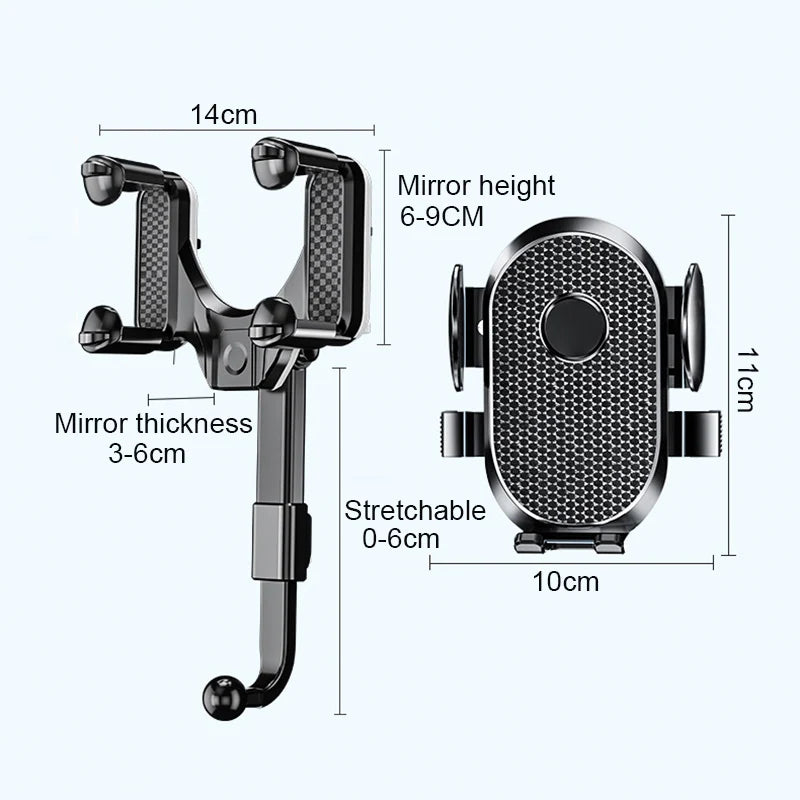 Multifunctional 360 Degree Rotatable Car Phone Holder Car Smartphone Holder Adjustable Retractable Car Rearview Mirror Holder