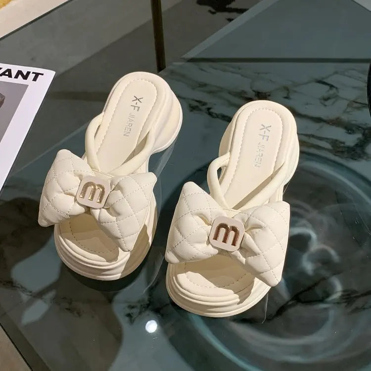 Summer Women's Slippers Designer Platform Slippers Fashion Bow One-Word Slipper 2025 New Casual Beach Slippers for Women Slides