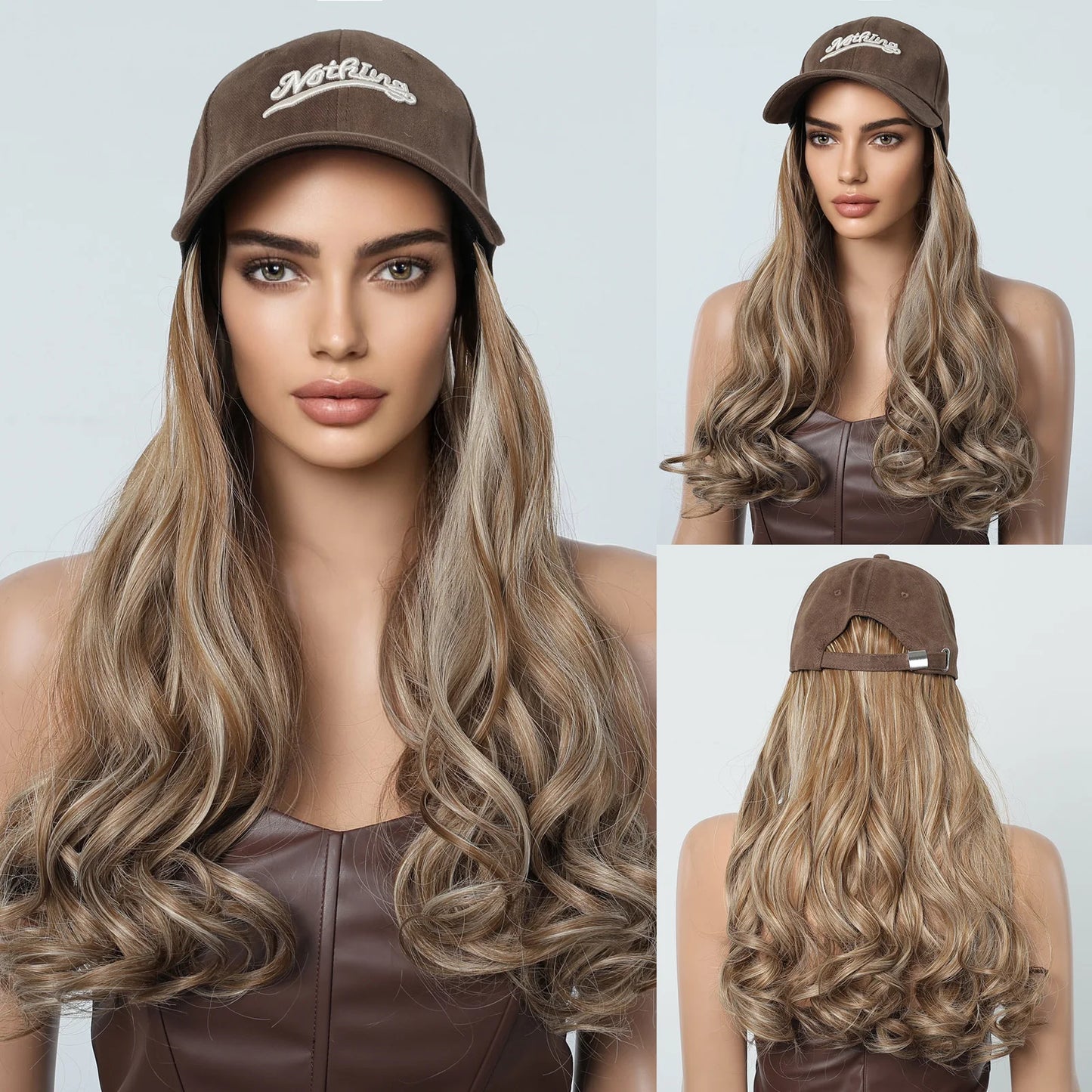 Hat Wig Blonde Hair Extension with Cap Synthetic Hair Layered Straight Wig for Women Daily Natural Heat Resistant Easy to Use