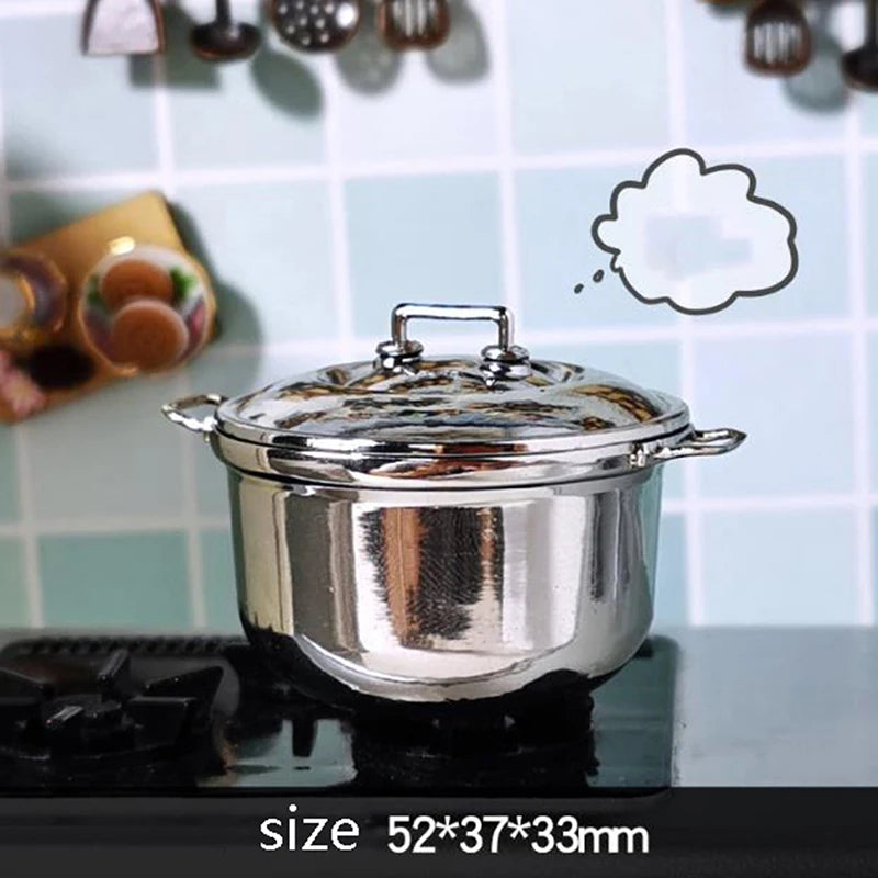 1Pcs 1/12 Dollhouse Miniature Imitated Stainless Steel Casserole Kitchen Cookware