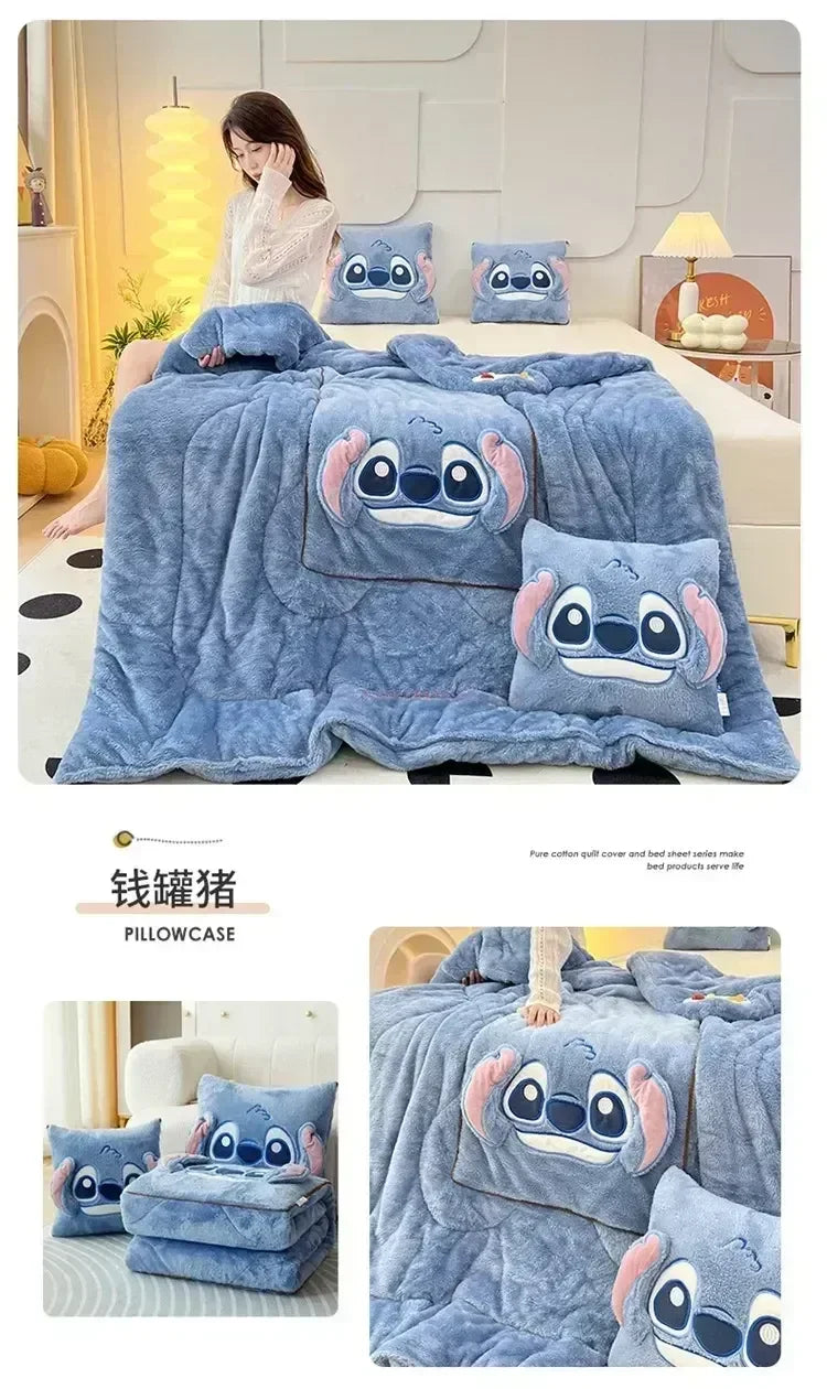 Stitch Throw Pillow Blankets Two In One Kawaii Flannel Thickened Nap Blanket Living Room Kids Bedroom Decoration Girl Gift