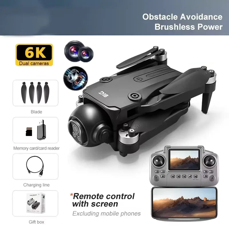 New D18 Drone Professional 8K Camera Aerial FPV Brushles Motor Avoiding Obstacle with Large Screen Remote Control Folding Drones