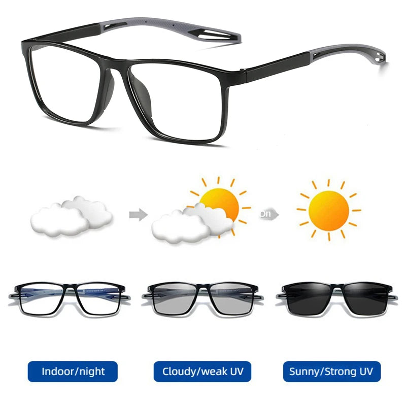 Fashion Color Blocking Photochromic Reading Glasses Men Women Sports Color Changing Rectangular Eyewear