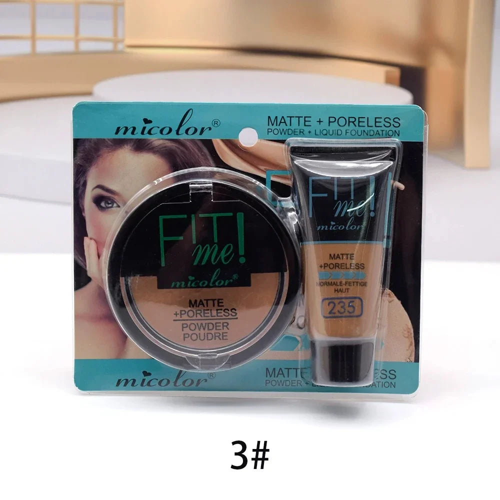 Micolor Fit Me 2 IN 1 Matte Black Skin Liquid Foundation Setting Powder Makeup Set Moisturizing Face Concealer Skin Makeup