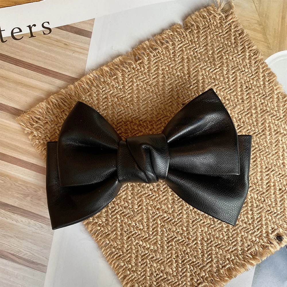 Accessories Hair Ornament Solid Color PU Leather Girls Duckbill Clips Headwear Bow Hairpin Spring Clips Hair Clips