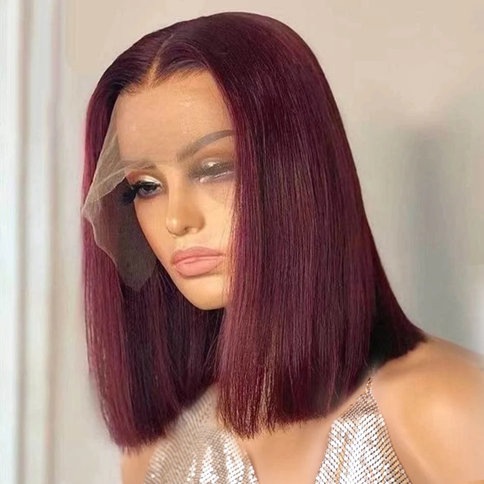 Bone Straight Short Bob Wig Human Hair Wigs For Women Burgundy 4x4 Lace Wigs 1B 99J Bob Wigs Brazilian Human Hair Pre Plucked