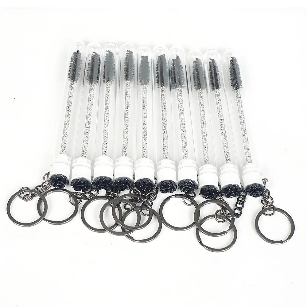 20/50pcs Sparkling Lash Mascara Tube with Black Keychain Mascara Wand Applicator for Eyelash Extension Eyebrow Comb Makeup Brush