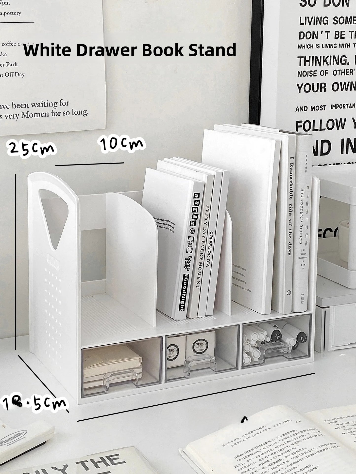 Multi-Functional Bookend Storage Box - Student Desk Organizer Pen Holder File Rack