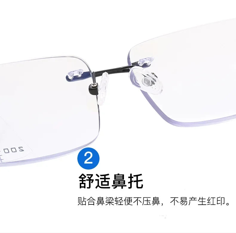 Rimless Photochromism Progressive Multifocal Reading Glasses Men Business Presbyopic Glasses Blue Light Computer Grade Glasses