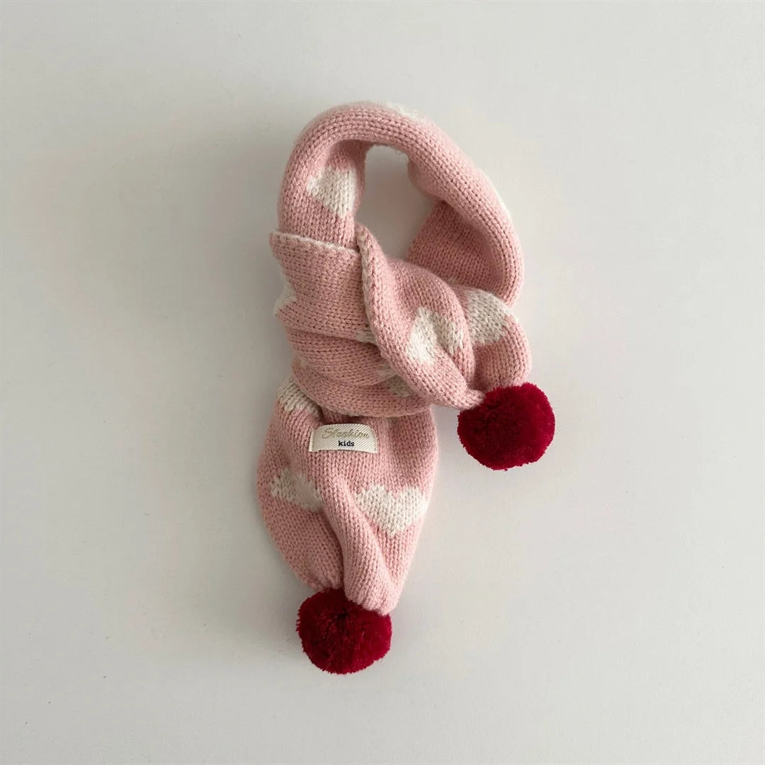 Warm Winter Neck Warmer 2025 Kids Striped Knitted Scarf with Cute Pom Poms Soft Fashion Accessory for Baby Toddler Boys Girls