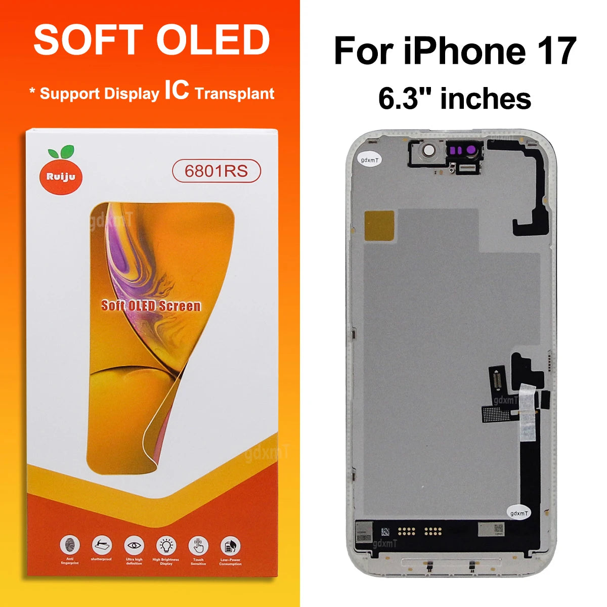 RJ Series SOFT OLED For iPhone 13 14 15 16 17 Pro Max Plus LCD Display Touch Screen Digitizer Assembly Replacement