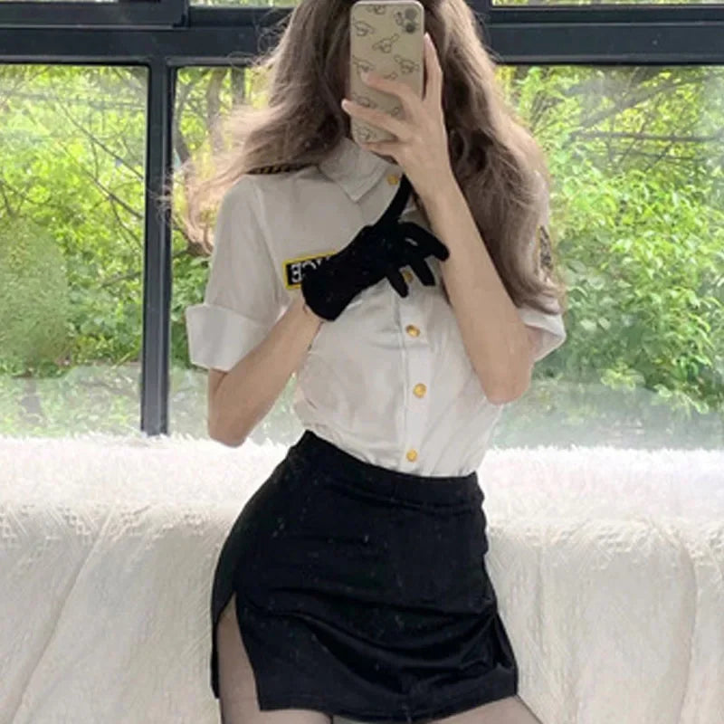 2025 Halloween Costume d'Halloween pour Femme, Tenue de Vol à Taille Fine, Tenue de Rêve, Haut avec Jupe, Cosplay de Policière