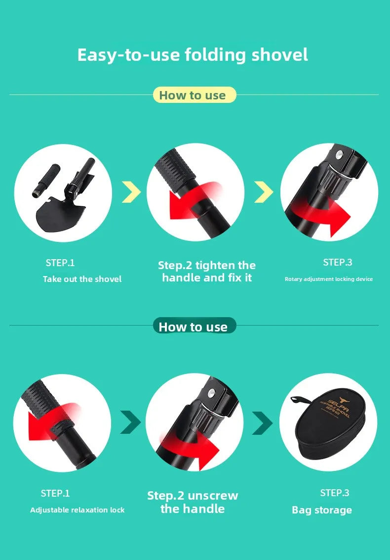 Portable Folding Shovel Outdoor Multifunctional Military Engineer Shovel Mountaineering Camping Survival Emergency Tool