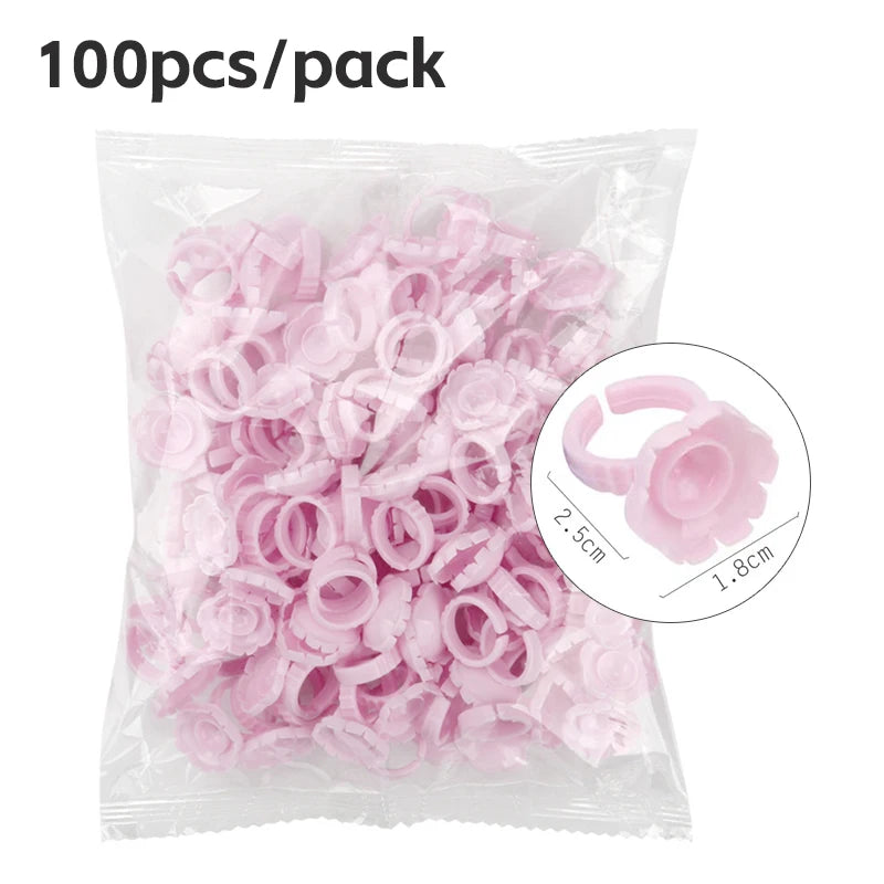 AILEISHI 100Pcs Disposable Eyelash Glue Fan Cup Rings Holder Container Tattoo Pigment Eyelash Extension Tools Lash Supplies