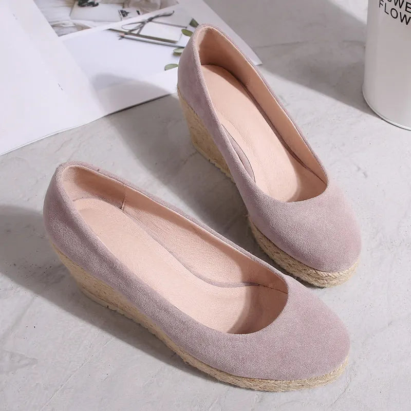 2023 Princess Kate's Same Suede Wedge Single Shoes Women Shallow Mouth Espadrilles Spring&Autumn Sandals High Heels Ladies Shoes