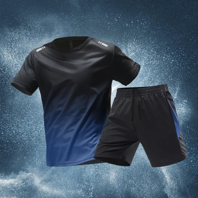 Sports cycling suit men's ice silk quick-drying clothes fitness t-shirt running short sleeves shorts training clothes