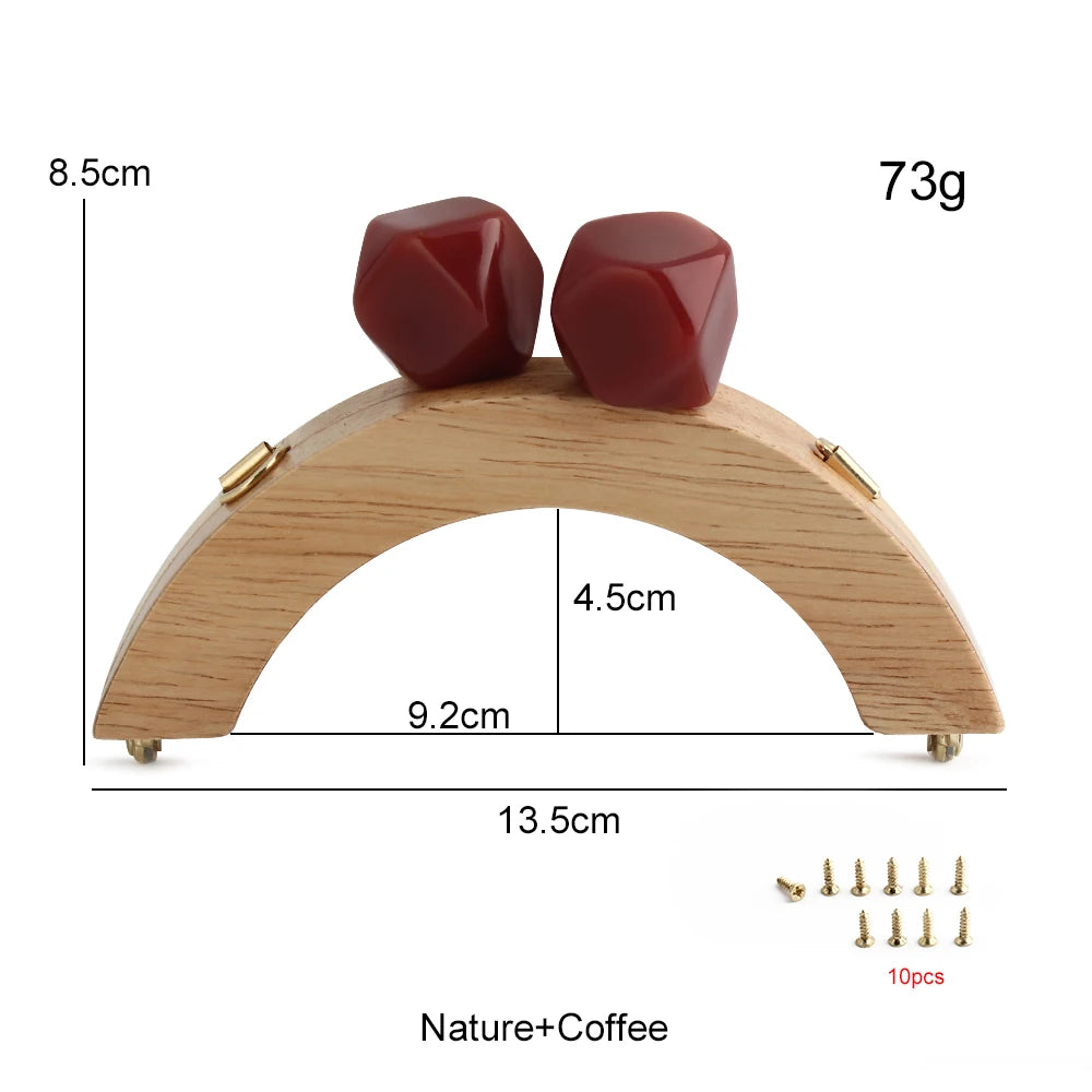 1PC Mini Handbag Bag Frame Matching Lock Wooden Bag Arched Bridge Handle with Colorful Resin Beads DIY Handicraft Accessories