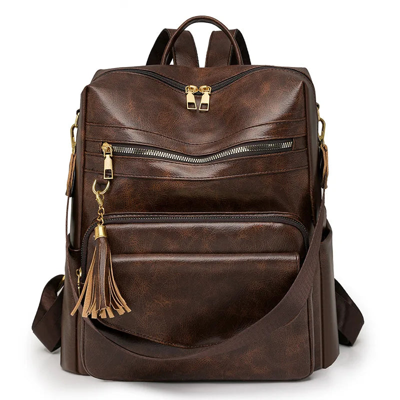 Backpack Purse for Women pu Large LadiesFashion Tassel Pu Leather Travel Backpack Purse Designer Ladies Shoulder Bags Waterproof