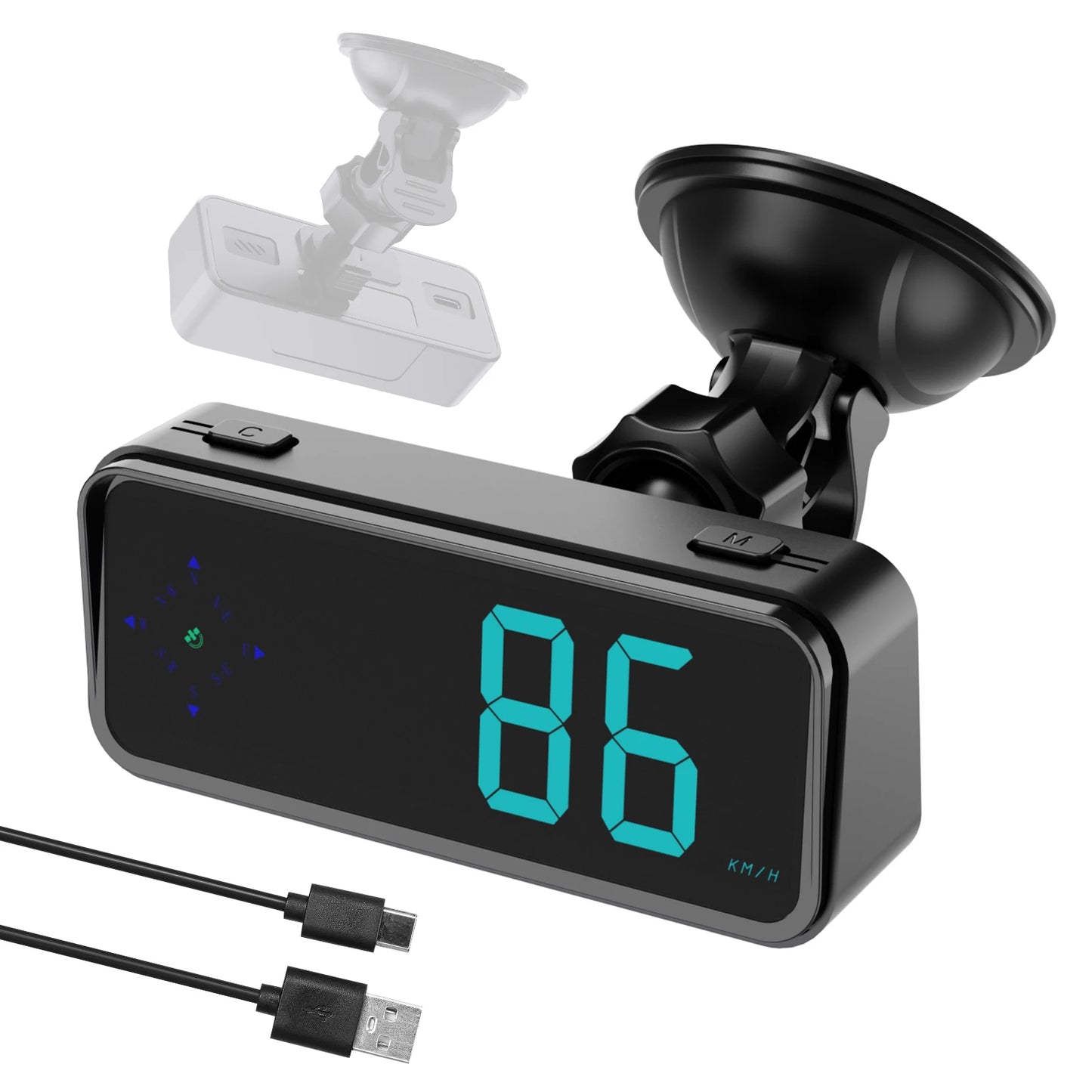 Car Headup Display GPS Digital Speedometer KM/H MPH Switchable with Colorful LED Display Digital Clock Driving Direction Display