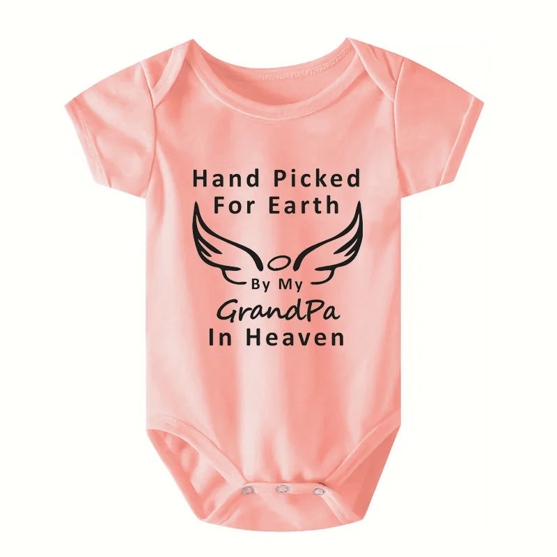 Hand Picked for Earth By My Grandpa/grandma in Heaven Baby Bodysuit Romper Summer Short Sleeve Jumpsuit Onesies