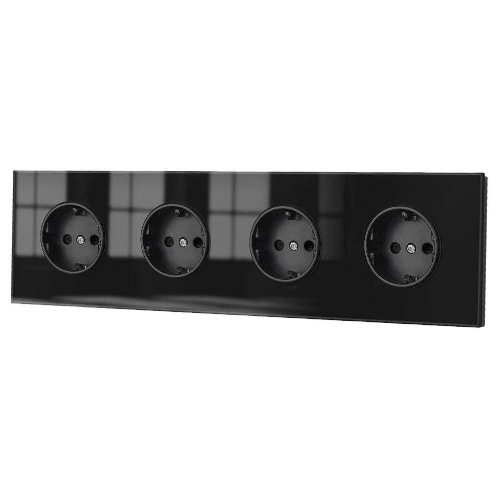 VISWE EU Standard Electrical sockets 220V 16A Full Mirror Tempered Glass Panel Multiple Black Socket Wall Home Improvements