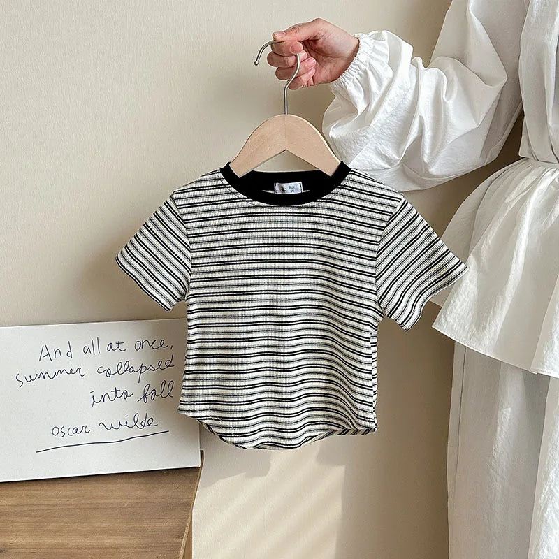 Children's Short Sleeve Boys Girls Summer New Striped T-shirt Baby Thin Bottoming Shirt Casual Wear