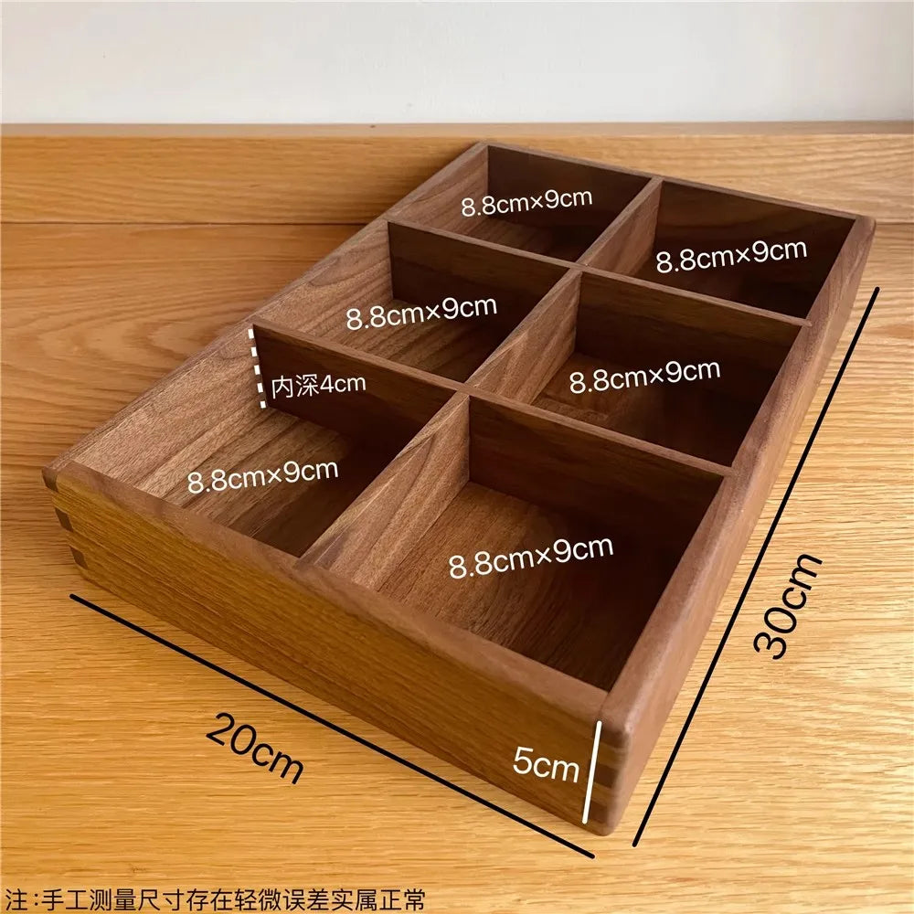 Compartment Solid Walnut Desk Organizer Precision-Crafted Wooden Storage Box for Office Supplies & Stationery