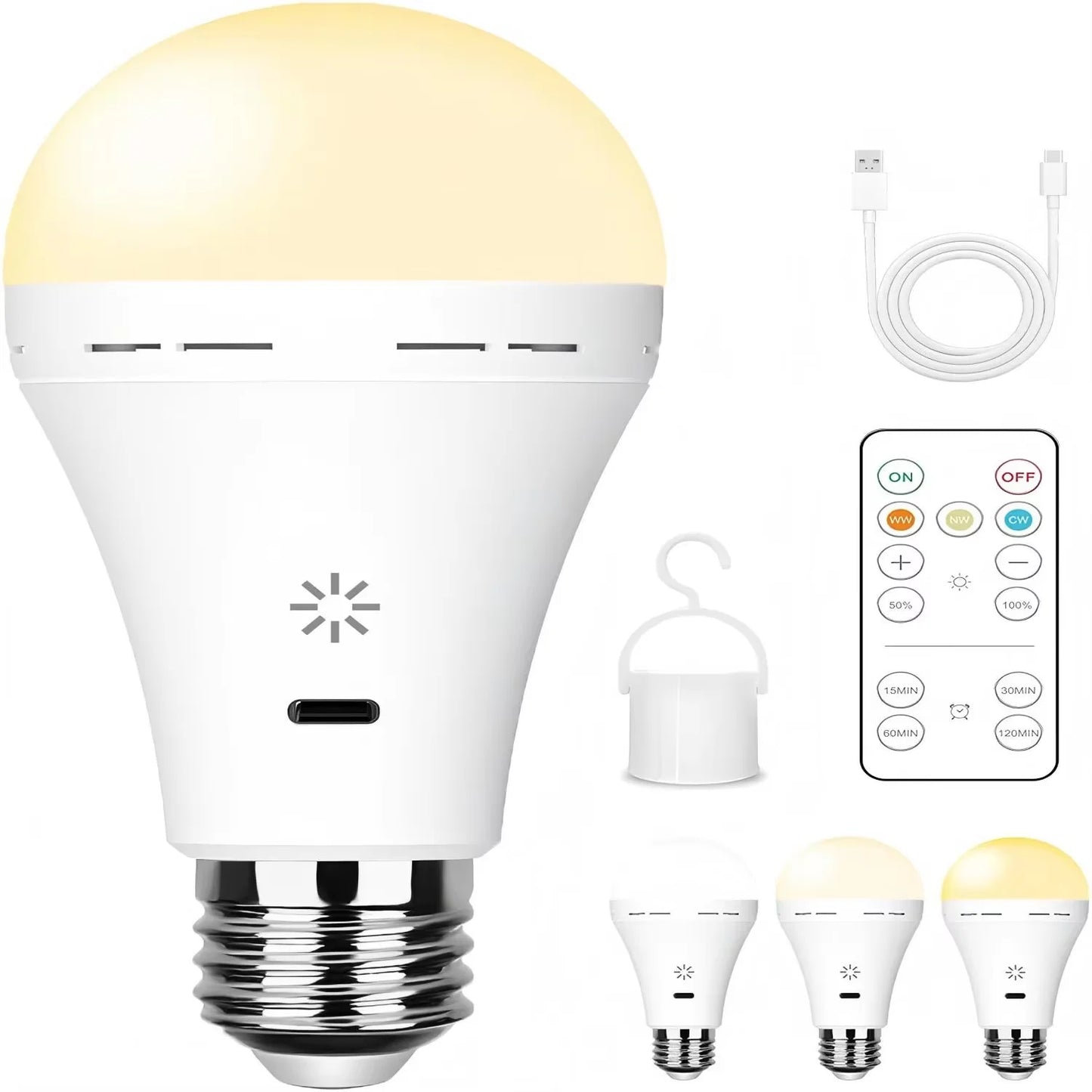 Rechargeable 2600mAh Light Bulb with Large Battery Backup – Perfect as Emergency Lights for Home Hurricane Preparedness&Outages