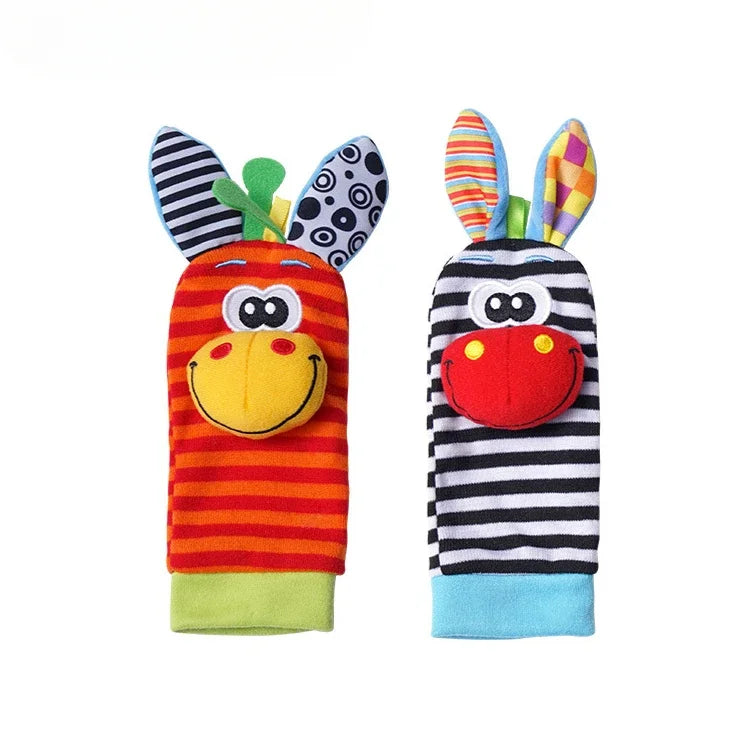 Baby Rattles Socks Toys 0 12 Months Newborn Infant Cartoon Plush Socks Wrist Strap Foot Finder and Wrist Rattles Toys for Babies