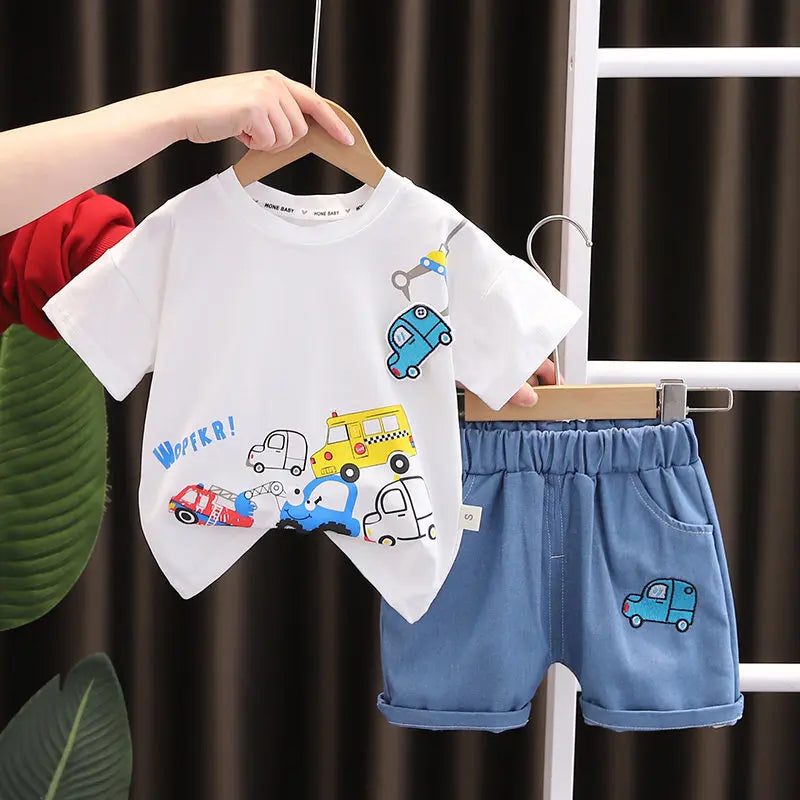 Summer Children Boys Infant Cotton Clothes Cars T Shirt Shorts 2pcs/Set Toddler Fashion Clothing Baby Tracksuits 1 2 3 4 5 Years