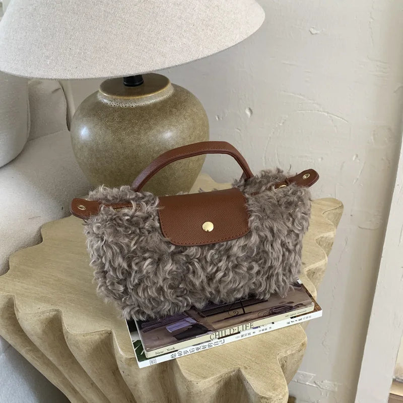 Luxury Women's Bags Plush Winter Shoulder Crossbody Fashion Trend Lightweight High Quality Dumpling Bags Lamb Fur Wings Handbags