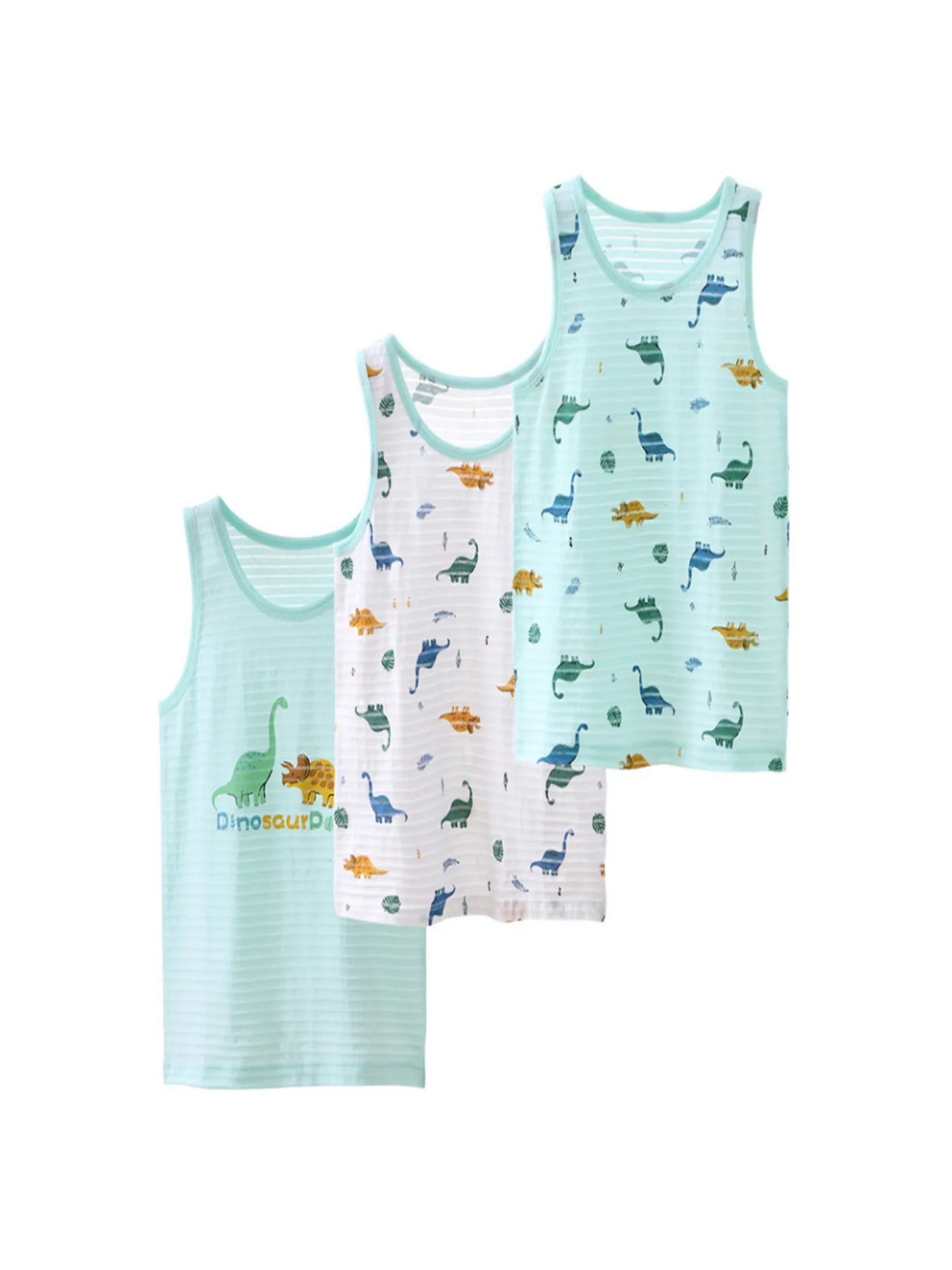 Boy Green Dino Prints Tank Shirt Children Cotton Underwear Kids Undershirts Breathable Tank Tops Size 3-12T Summer Home wear