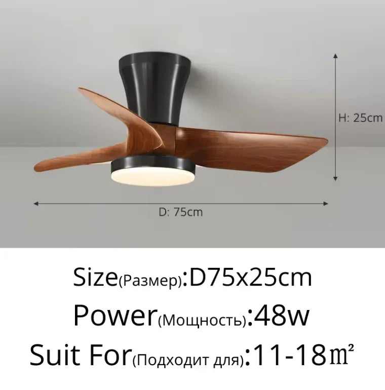 Modern Silent integrated Bedroom Ceiling Fan Lamps Retro Wood Dining Room Living Room High Wind Power Remote Ceiling Fan Lights