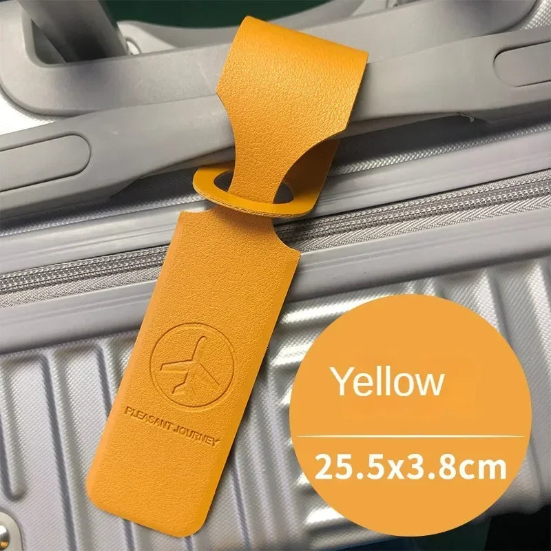 Men Women Yellow PU Leather Luggage Tag Portable Suitcase Identifier Label Baggage Boarding Bag Tag Holder Travel Accessories