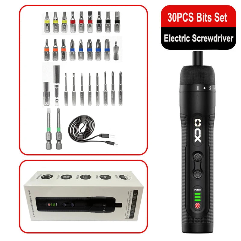 8-Speed Torque Cordless Electric Screwdriver Rechargeable 2000mAh Mini Drill 3.6V Power Tools Set Household Maintenance Repair