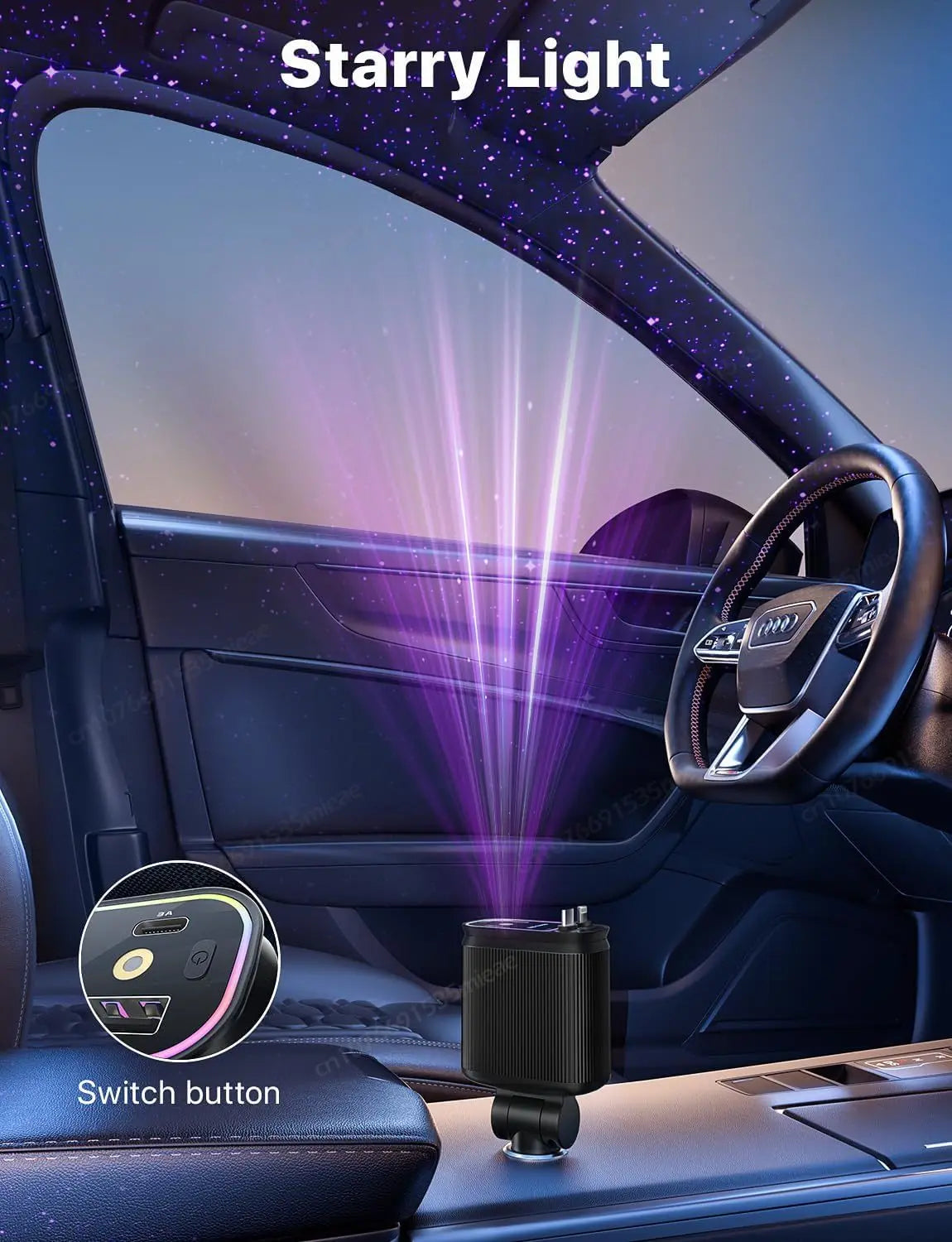 New Starlight in Car Roof Retractable Car Charger,66W 4 in 1 Fast Car Phone Charger,2 Retractable Cables & USB-C Charger Adapter