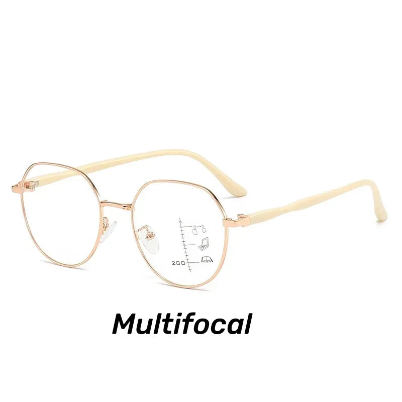 Progressive Multifocal Glasses Anti Blue Light Reading Glasses Fashion Women Men Metal Near and Far Presbyopic Eyewear Diopter