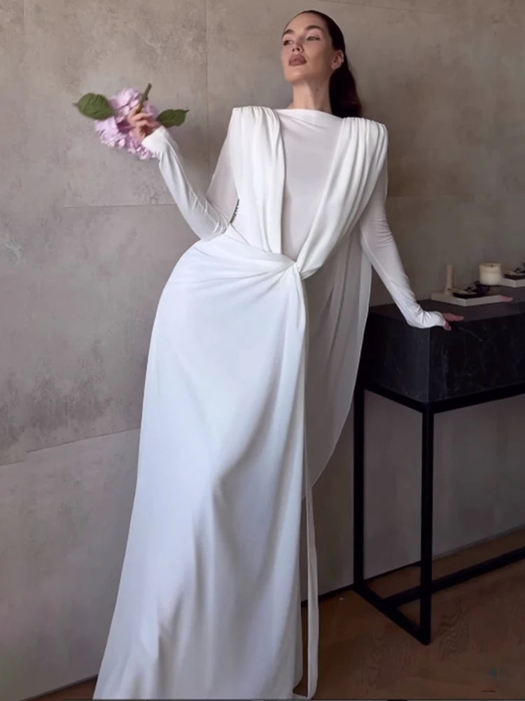 Sisterlinda Shawl Patchwork Dress Women Swing Bandage Ruched New Style Sexy Evening Prom Party Stretch Slim Elegant Maxi Bodycon