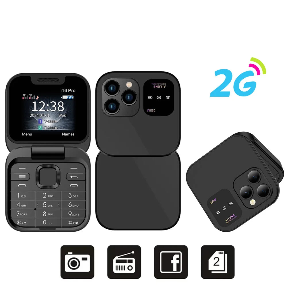 SERVO i16 PRO Flip Mini Mobile Phone Dual SIM Call Recording Speed Dial Magic Voice FM Radio 2G GSM Small Fold Button Telephones