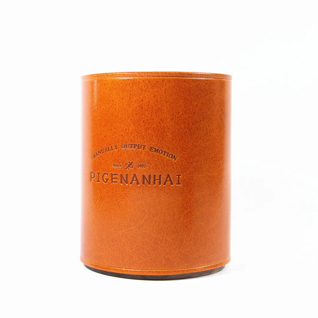 High End Handmade Genuine Leather Solid Wood Pen Holder Cowhide Office Stationery Storage Pen Holder Desk Organizer Holder