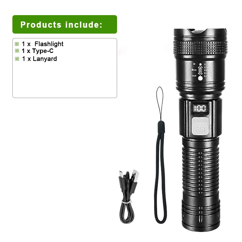 500000LM Ultra Bright LED Flashlight Bult-in Battery Most Powerful Flashlights Tactical Lantern COB Lights Emergency Spotlights