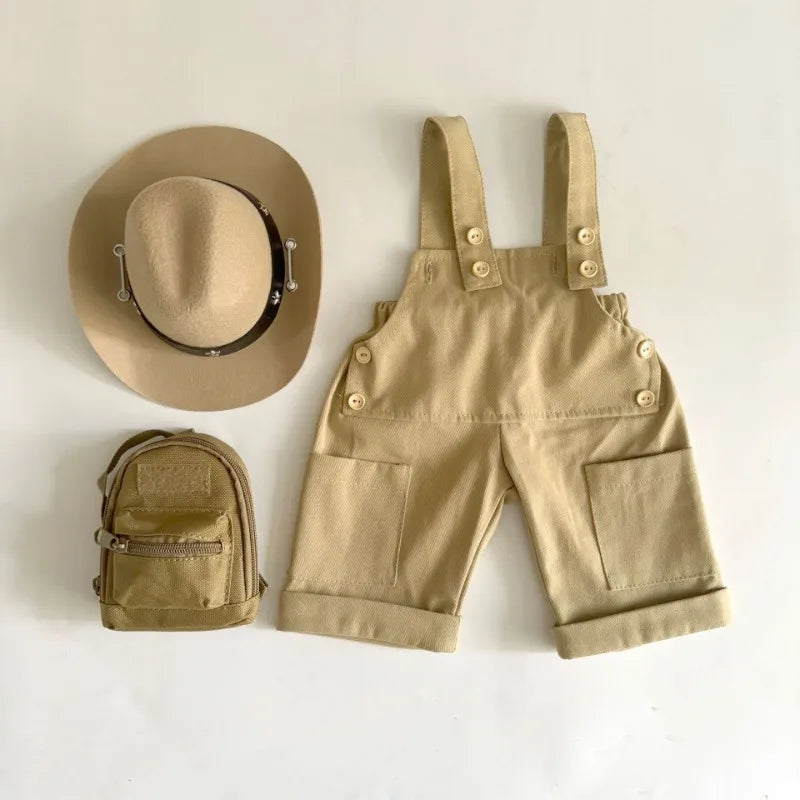 3pcs/set Adorable Baby Suit, Newborn Photography Outfits Retro Overalls Tool Kit + Hat, Western Cowboy Style Shooting Props