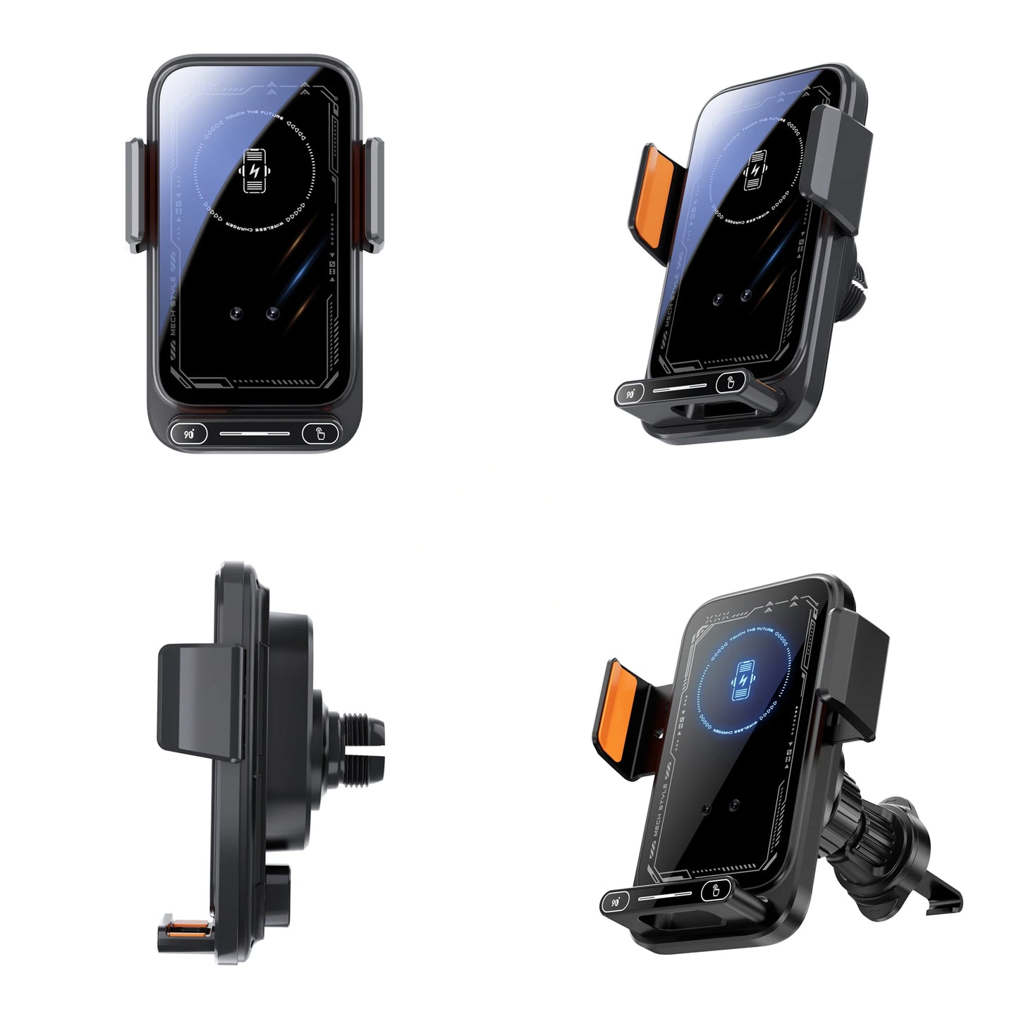 Car Phone Charger Phone Holder 15W Wireless & Wired Charger Auto Sensing One-Touch Release and Rotation Qi FCC ROHS Certified