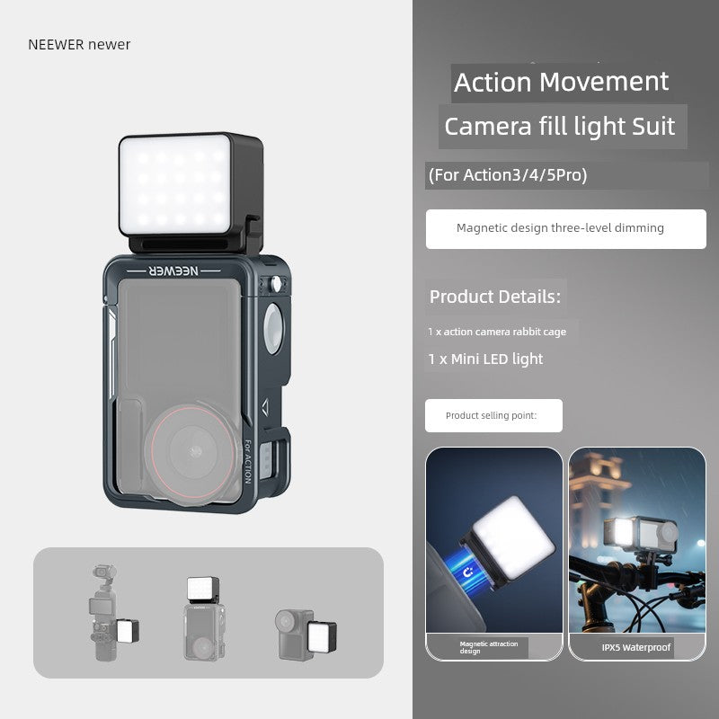 Neewer Cage for Dji Action 6/5 Pro/4/3 Metal Protective Frame Action Camera Anti-Drop Heat Dissipation Side-Open Quick Release Protective Selfie Video Cycling Skateboard Accessories